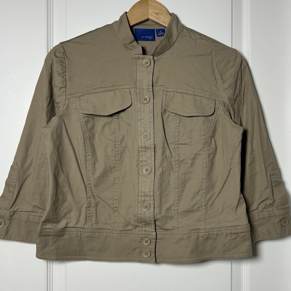 J.H. Collectibles Vintage Y2K Era Khaki Roll Tab 3/4 Sleeve Utility Field Jacket
